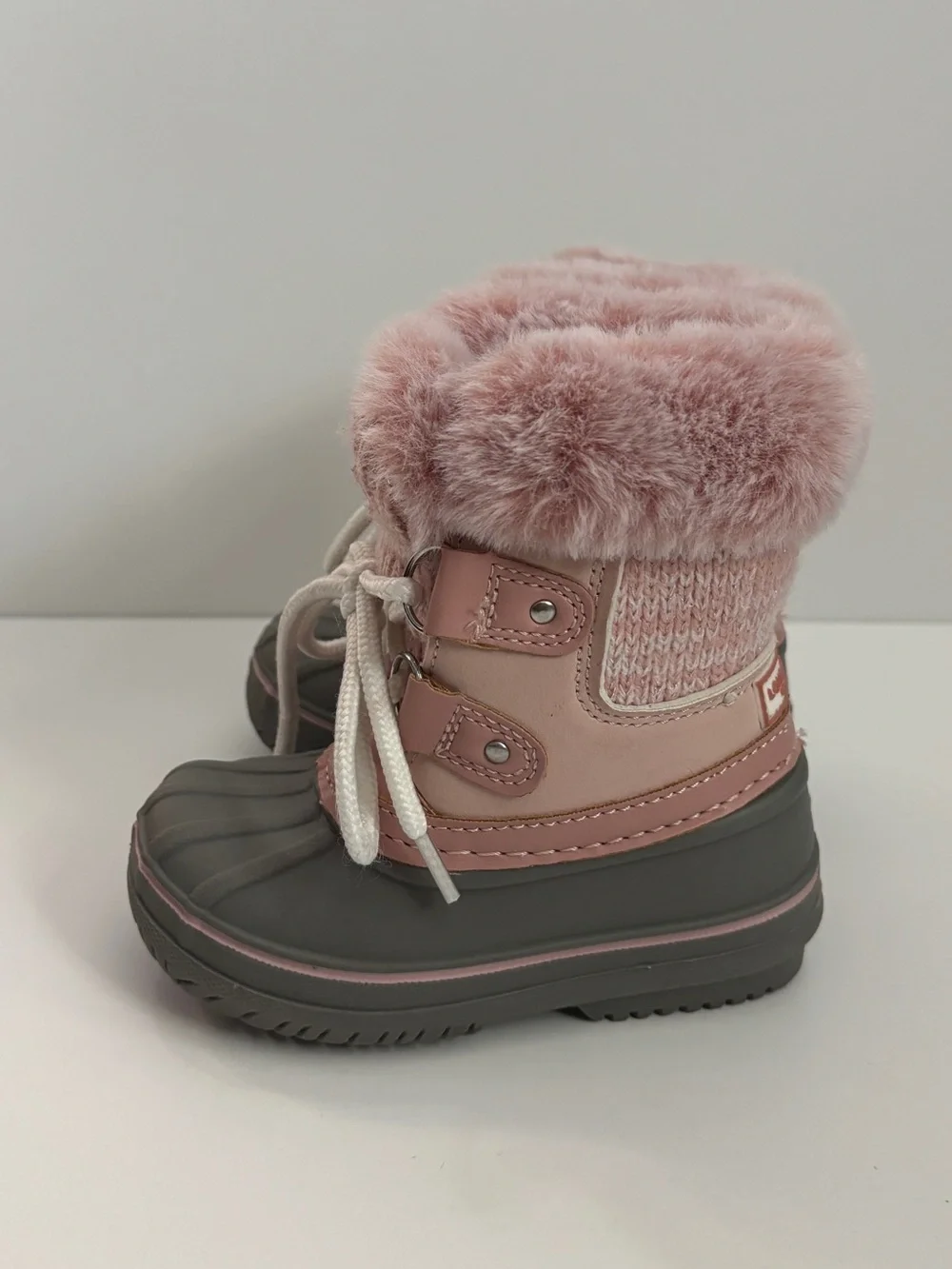 London Fog Baby Girls Pink Faux Fur Two Tone Lace Up Snow Rain Boot Toddler Sz 5